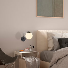 Opviq Daisy-147-A Lámpara de pared con tapa de cristal y cuerpo de metal negro